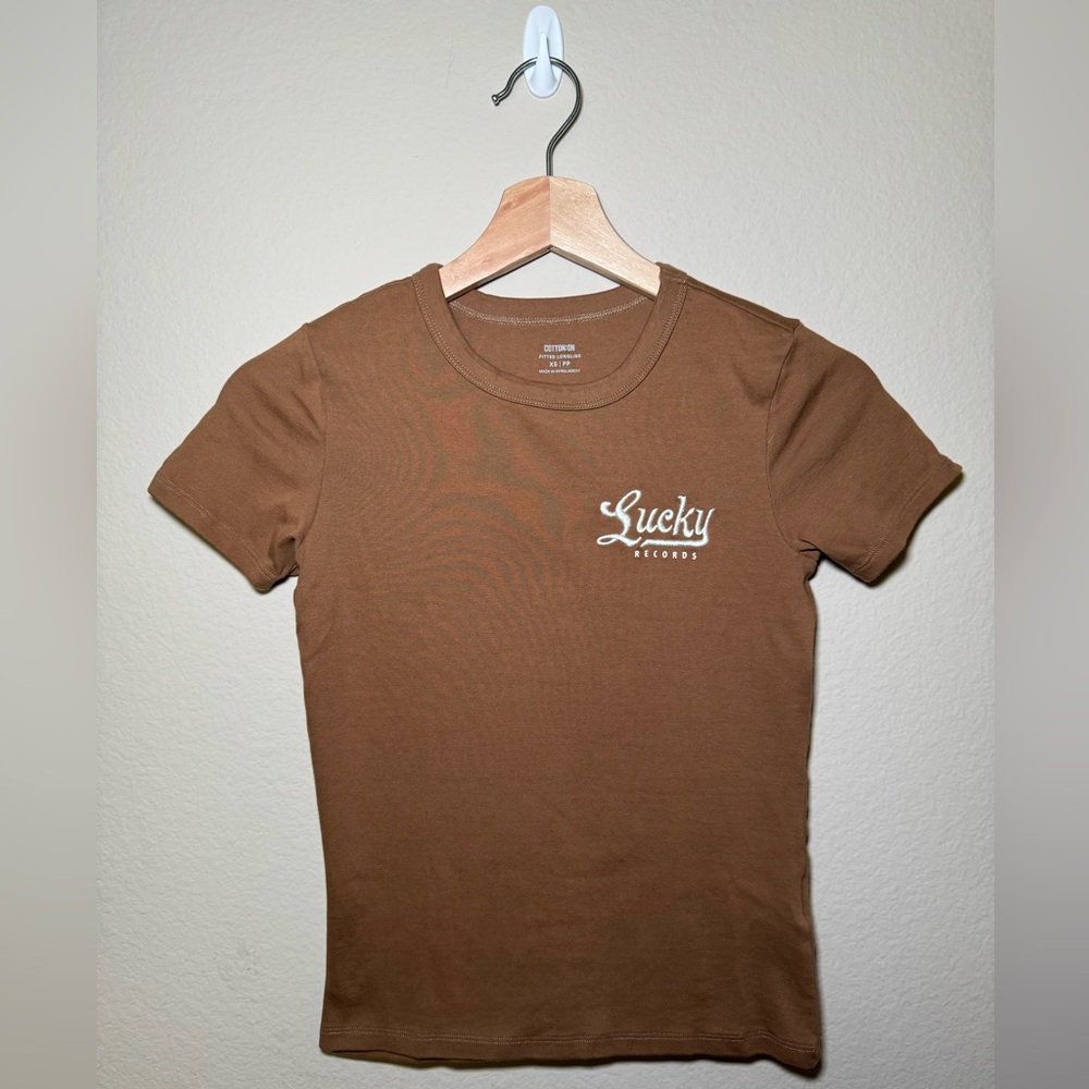 Women’s Cotton On XS Cowgirl country brown lucky records fitted longline Tee